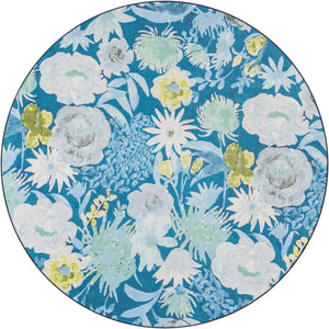 Navy Blue 7' 10 x 7' 10 Jill Zarin Caribbean Outdoor Round Area Rug Weather Resistant for Patio, Deck, Terrace, Balcony, Porch 100% Premium Nylon Pile Coastal Carpet for Sale at Rug Engine