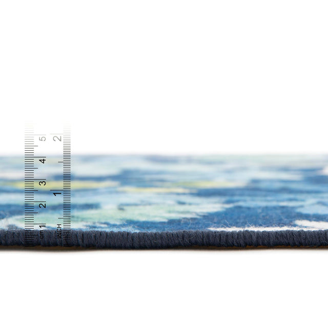 Navy Blue 7' 10 x 7' 10 Jill Zarin Caribbean Outdoor Square Area Rug Weather Resistant for Patio, Deck, Terrace, Balcony, Porch 100% Premium Nylon Pile Coastal Carpet for Sale at Rug Engine