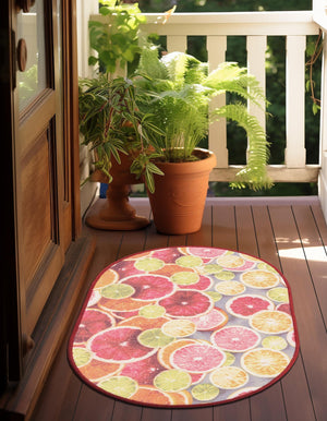 Rust Red and Yellow 2' x 3' 1 Jill Zarin Caribbean Outdoor Oval Rug