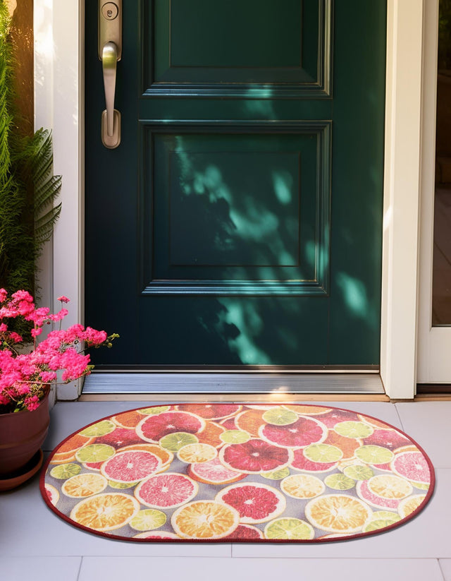 Rust Red and Yellow 2' x 3' 1 Jill Zarin Caribbean Outdoor Oval Rug