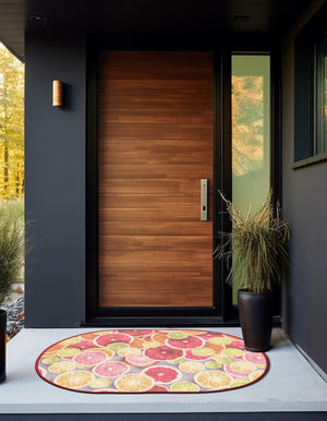 Rust Red and Yellow 2' x 3' 1 Jill Zarin Caribbean Outdoor Oval Rug
