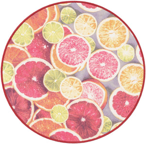 Rust Red and Yellow 3' 3 x 3' 3 Jill Zarin Caribbean Outdoor Round Area Rug Weather Resistant for Patio, Deck, Terrace, Balcony, Porch 100% Premium Nylon Pile Coastal Carpet for Sale at Rug Engine