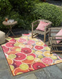 Rust Red and Yellow 9' x 12' Jill Zarin Caribbean Outdoor Rectangle Area Rug Weather Resistant for Patio, Deck, Terrace, Balcony, Porch 100% Premium Nylon Pile Coastal Carpet for Sale at Rug Engine