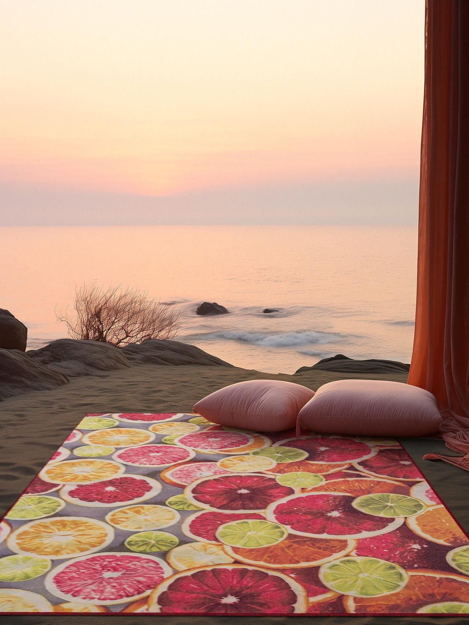 Rust Red and Yellow 10' x 13' Jill Zarin Caribbean Outdoor Rectangle Area Rug Weather Resistant for Patio, Deck, Terrace, Balcony, Porch 100% Premium Nylon Pile Coastal Carpet for Sale at Rug Engine