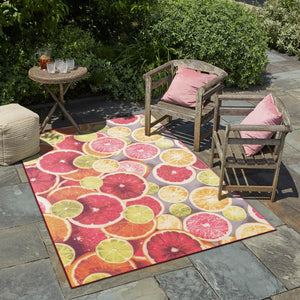 Rust Red and Yellow 4' 1 x 6' 1 Jill Zarin Caribbean Outdoor Rectangle Area Rug Weather Resistant for Patio, Deck, Terrace, Balcony, Porch 100% Premium Nylon Pile Coastal Carpet for Sale at Rug Engine