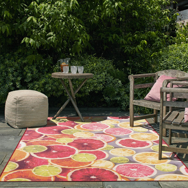 Rust Red and Yellow 10' x 13' Jill Zarin Caribbean Outdoor Rectangle Area Rug Weather Resistant for Patio, Deck, Terrace, Balcony, Porch 100% Premium Nylon Pile Coastal Carpet for Sale at Rug Engine