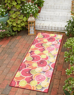 Rust Red and Yellow 2' x 8' Jill Zarin Caribbean Outdoor Runner Area Rug Weather Resistant for Patio, Deck, Terrace, Balcony, Porch 100% Premium Nylon Pile Coastal Carpet for Sale at Rug Engine