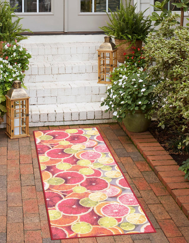 Rust Red and Yellow 2' x 10' Jill Zarin Caribbean Outdoor Runner Area Rug Weather Resistant for Patio, Deck, Terrace, Balcony, Porch 100% Premium Nylon Pile Coastal Carpet for Sale at Rug Engine