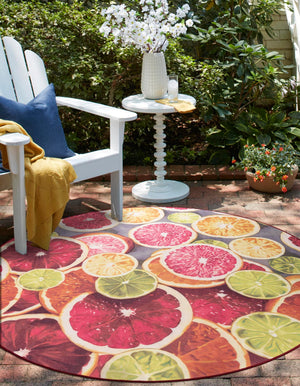 Rust Red and Yellow 7' 10 x 7' 10 Jill Zarin Caribbean Outdoor Round Area Rug Weather Resistant for Patio, Deck, Terrace, Balcony, Porch 100% Premium Nylon Pile Coastal Carpet for Sale at Rug Engine
