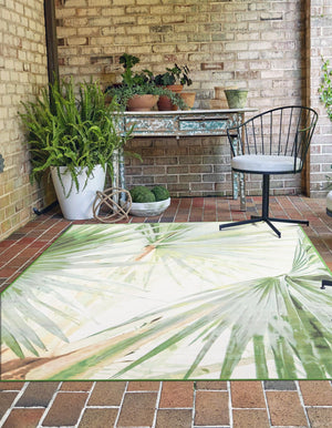 Green 10' x 13' Jill Zarin Caribbean Outdoor Rectangle Area Rug Weather Resistant for Patio, Deck, Terrace, Balcony, Porch 100% Premium Nylon Pile Coastal Carpet for Sale at Rug Engine