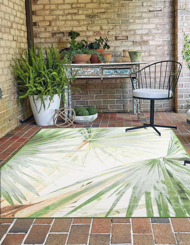 Green 10' x 13' Jill Zarin Caribbean Outdoor Rectangle Area Rug Weather Resistant for Patio, Deck, Terrace, Balcony, Porch 100% Premium Nylon Pile Coastal Carpet for Sale at Rug Engine