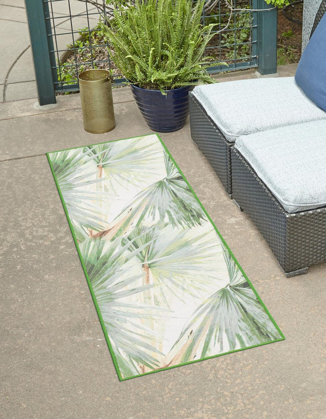Green 2' x 3' 11 Jill Zarin Caribbean Outdoor Runner Area Rug Weather Resistant for Patio, Deck, Terrace, Balcony, Porch 100% Premium Nylon Pile Coastal Carpet for Sale at Rug Engine