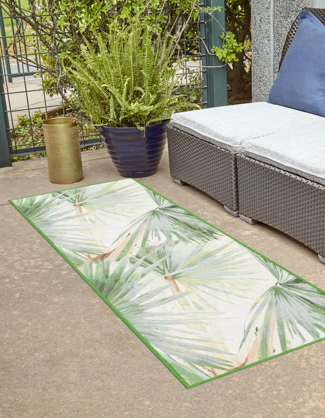 Green 2' x 8' Jill Zarin Caribbean Outdoor Runner Area Rug Weather Resistant for Patio, Deck, Terrace, Balcony, Porch 100% Premium Nylon Pile Coastal Carpet for Sale at Rug Engine
