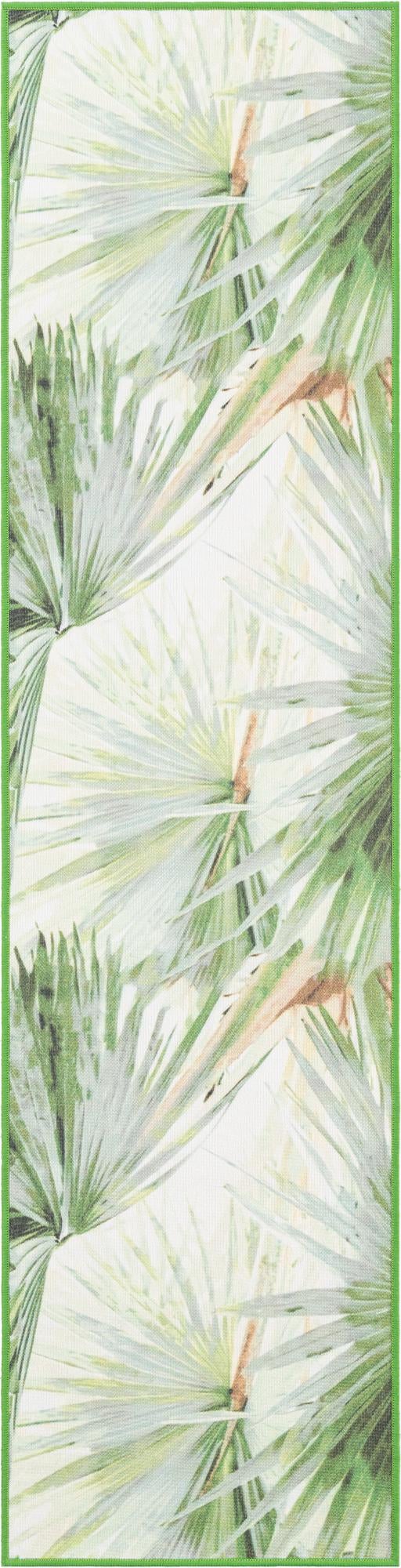 Green 2' x 8' Jill Zarin Caribbean Outdoor Runner Area Rug Weather Resistant for Patio, Deck, Terrace, Balcony, Porch 100% Premium Nylon Pile Coastal Carpet for Sale at Rug Engine