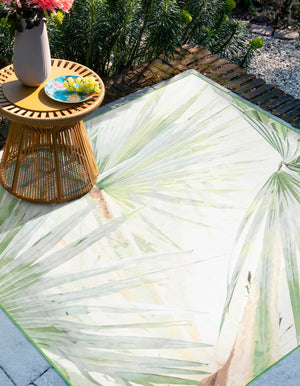 Green 10' x 10' Jill Zarin Caribbean Outdoor Square Area Rug Weather Resistant for Patio, Deck, Terrace, Balcony, Porch 100% Premium Nylon Pile Coastal Carpet for Sale at Rug Engine