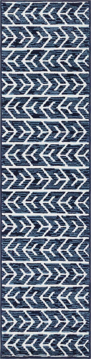 Navy Blue 2' 7 x 10' Sabrina Soto Outdoor Runner Area Rug Weather Resistant for Patio, Deck, Terrace, Balcony, Porch Durable Carpet for Exterior Home Design for Sale at Rug Engine