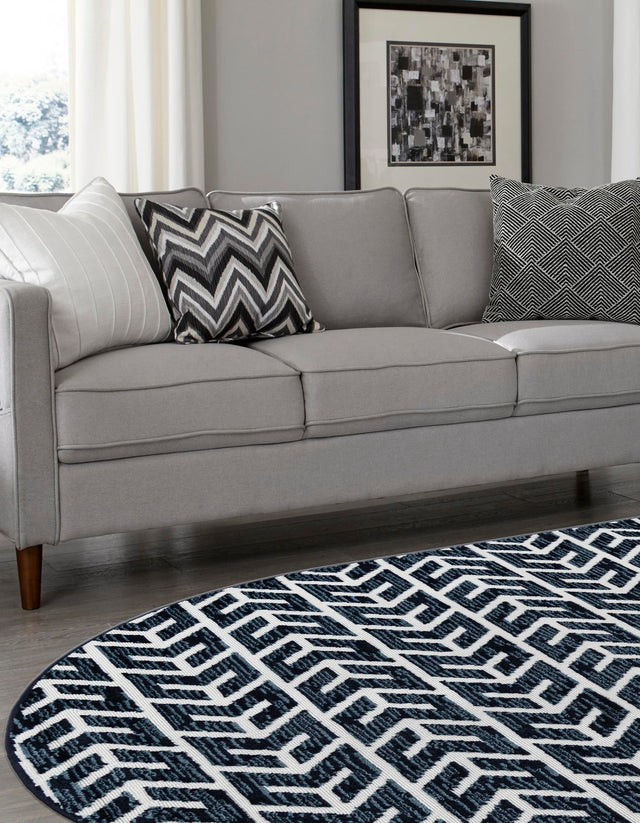 Navy Blue 5' x 8' Sabrina Soto Outdoor Oval Rug