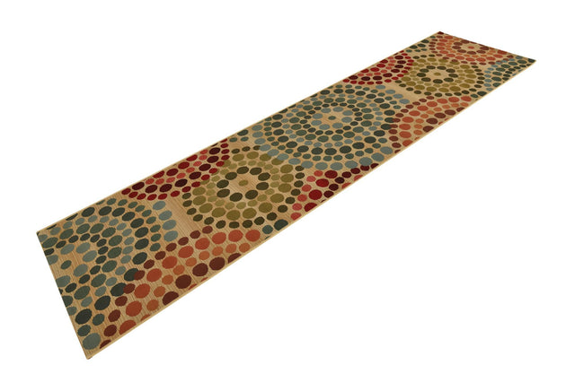 Beige 2' 7 x 11' Outdoor Modern Runner Area Rug Weather Resistant for Patio, Deck, Terrace, Balcony, Porch 100% Polypropylene Modern Outside Carpet for Sale at Rug Engine