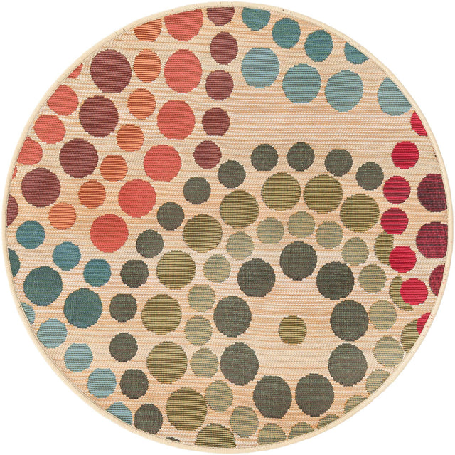 Beige 2' 7 x 2' 7 Outdoor Modern Round Area Rug Weather Resistant for Patio, Deck, Terrace, Balcony, Porch 100% Polypropylene Modern Outside Carpet for Sale at Rug Engine