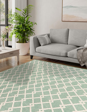 Mint Green 10' x 10' Jill Zarin Dorset Square Area Rug Premium Wool & Cotton Blend All Natural Pile Carpet for Bedrooms, Offices, Living Rooms, Dorms for Sale at Rug Engine