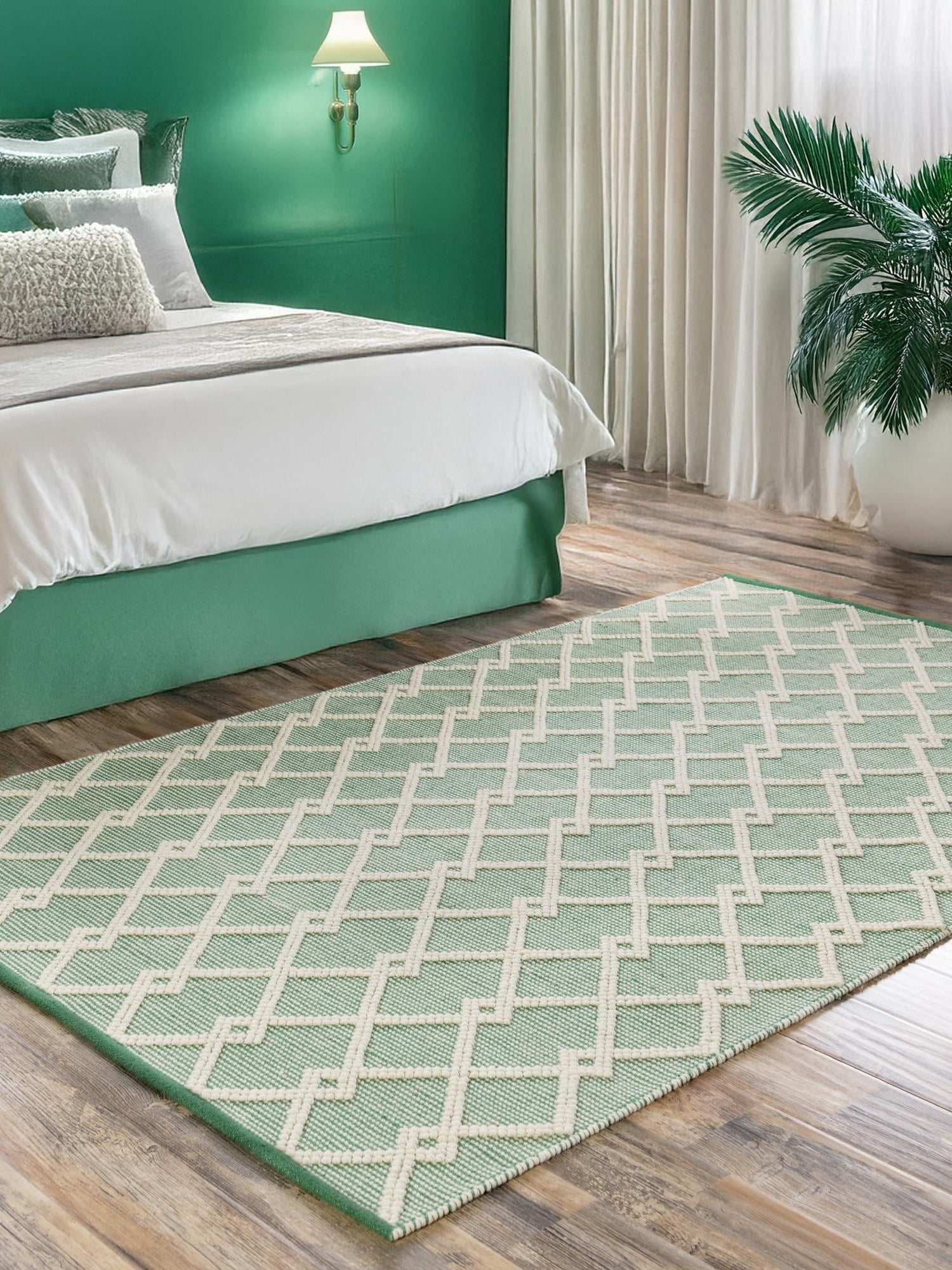 Mint Green 6' 1 x 9' Jill Zarin Dorset Rectangle Area Rug Premium Wool & Cotton Blend All Natural Pile Carpet for Bedrooms, Offices, Living Rooms, Dorms for Sale at Rug Engine