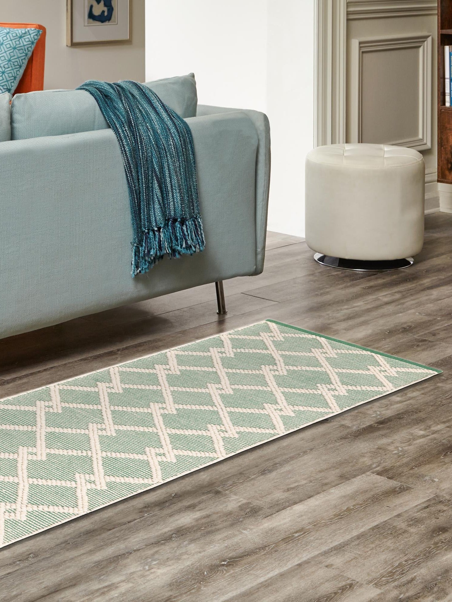 Mint Green 2' 7 x 12' Jill Zarin Dorset Runner Area Rug Premium Wool & Cotton Blend All Natural Pile Carpet for Bedrooms, Offices, Living Rooms, Dorms for Sale at Rug Engine