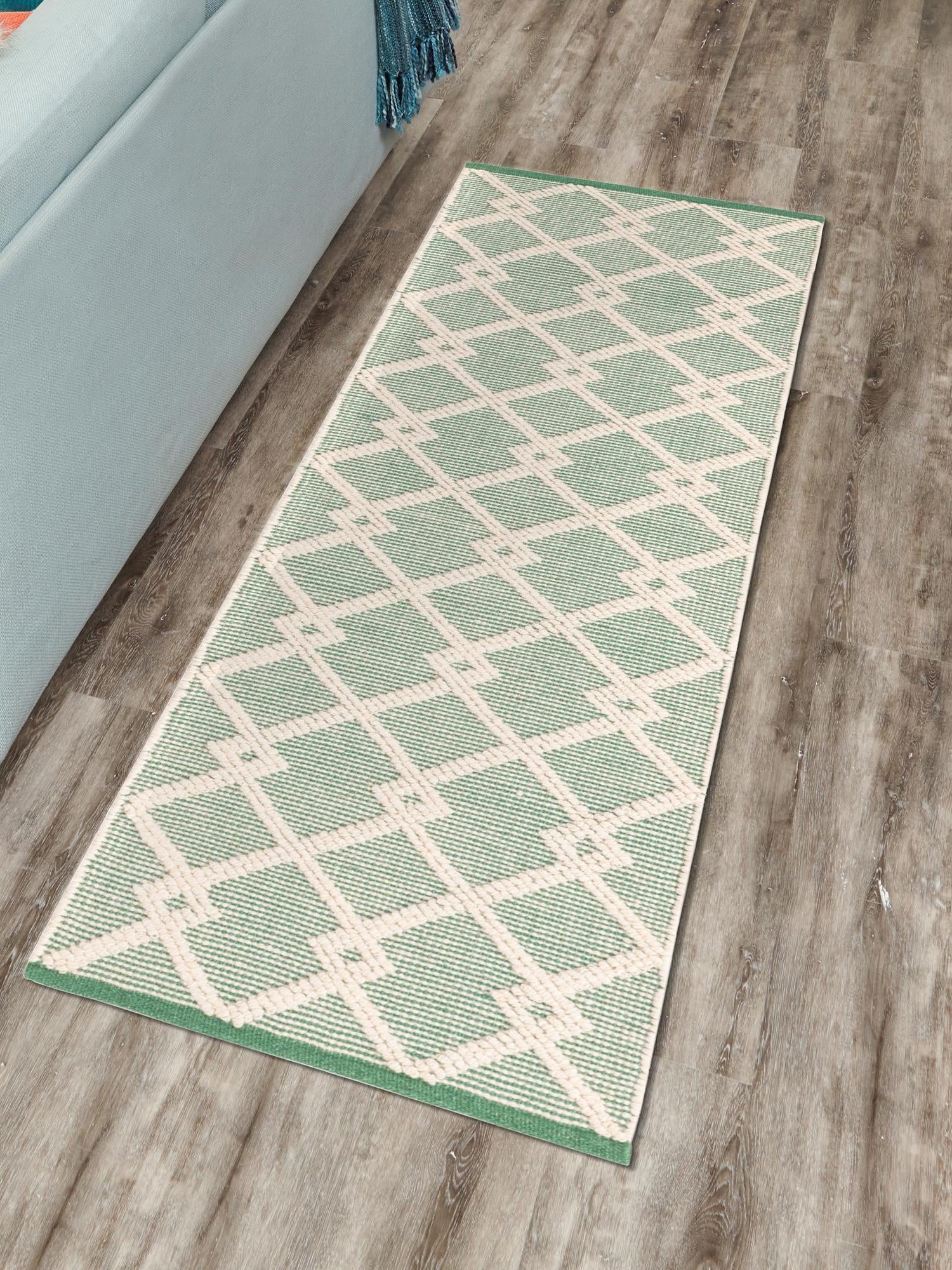 Mint Green 2' 7 x 12' Jill Zarin Dorset Runner Area Rug Premium Wool & Cotton Blend All Natural Pile Carpet for Bedrooms, Offices, Living Rooms, Dorms for Sale at Rug Engine