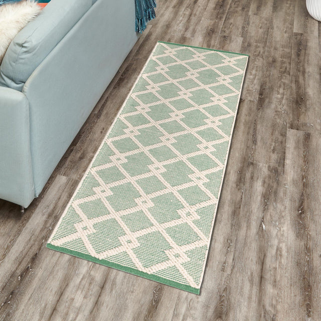 Mint Green 2' 7 x 12' Jill Zarin Dorset Runner Area Rug Premium Wool & Cotton Blend All Natural Pile Carpet for Bedrooms, Offices, Living Rooms, Dorms for Sale at Rug Engine