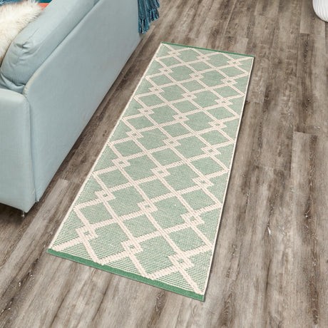Mint Green 2' 7 x 10' Jill Zarin Dorset Runner Area Rug Premium Wool & Cotton Blend All Natural Pile Carpet for Bedrooms, Offices, Living Rooms, Dorms for Sale at Rug Engine