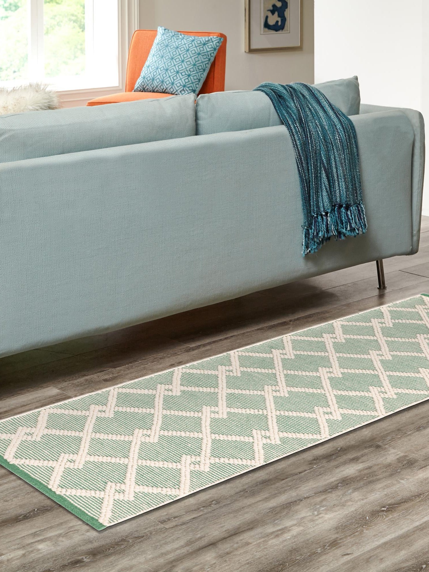 Mint Green 2' 7 x 12' Jill Zarin Dorset Runner Area Rug Premium Wool & Cotton Blend All Natural Pile Carpet for Bedrooms, Offices, Living Rooms, Dorms for Sale at Rug Engine