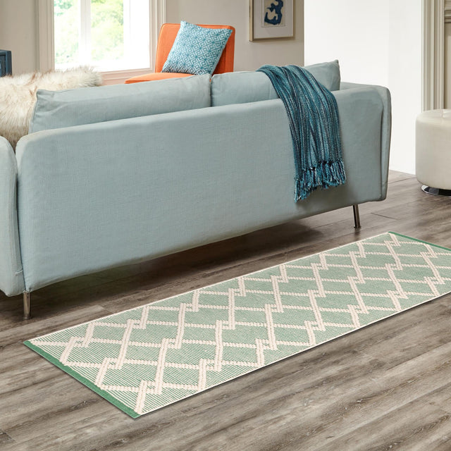 Mint Green 2' x 6' 1 Jill Zarin Dorset Runner Area Rug Premium Wool & Cotton Blend All Natural Pile Carpet for Bedrooms, Offices, Living Rooms, Dorms for Sale at Rug Engine