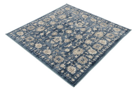 Blue 3' 3 x 3' 3 Boston Square Area Rug 55% Polypropylene & 45% Polyester Easy Clean Traditional Classical Carpet for Contemporary Living Dining Room Office Space for Sale at Rug Engine