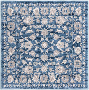 Blue 3' 3 x 3' 3 Boston Square Area Rug 55% Polypropylene & 45% Polyester Easy Clean Traditional Classical Carpet for Contemporary Living Dining Room Office Space for Sale at Rug Engine