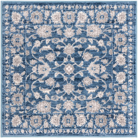 Blue 3' 3 x 3' 3 Boston Square Area Rug 55% Polypropylene & 45% Polyester Easy Clean Traditional Classical Carpet for Contemporary Living Dining Room Office Space for Sale at Rug Engine