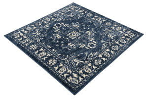 Blue 3' 3 x 3' 3 Boston Square Area Rug 55% Polypropylene & 45% Polyester Easy Clean Traditional Classical Carpet for Contemporary Living Dining Room Office Space for Sale at Rug Engine