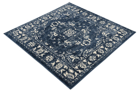 Blue 3' 3 x 3' 3 Boston Square Area Rug 55% Polypropylene & 45% Polyester Easy Clean Traditional Classical Carpet for Contemporary Living Dining Room Office Space for Sale at Rug Engine