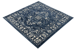 Blue 3' 3 x 3' 3 Boston Square Area Rug 55% Polypropylene & 45% Polyester Easy Clean Traditional Classical Carpet for Contemporary Living Dining Room Office Space for Sale at Rug Engine