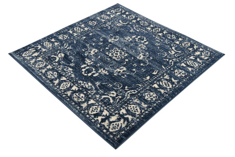 Blue 3' 3 x 3' 3 Boston Square Area Rug 55% Polypropylene & 45% Polyester Easy Clean Traditional Classical Carpet for Contemporary Living Dining Room Office Space for Sale at Rug Engine