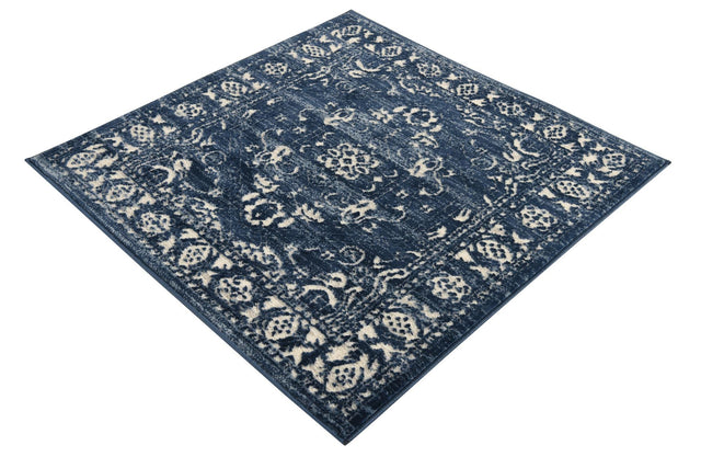 Blue 3' 3 x 3' 3 Boston Square Area Rug 55% Polypropylene & 45% Polyester Easy Clean Traditional Classical Carpet for Contemporary Living Dining Room Office Space for Sale at Rug Engine