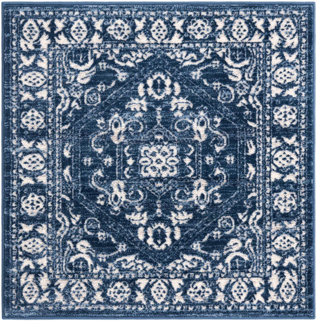 Blue 3' 3 x 3' 3 Boston Square Area Rug 55% Polypropylene & 45% Polyester Easy Clean Traditional Classical Carpet for Contemporary Living Dining Room Office Space for Sale at Rug Engine