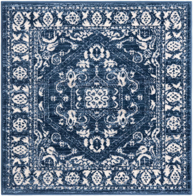 Blue 3' 3 x 3' 3 Boston Square Area Rug 55% Polypropylene & 45% Polyester Easy Clean Traditional Classical Carpet for Contemporary Living Dining Room Office Space for Sale at Rug Engine