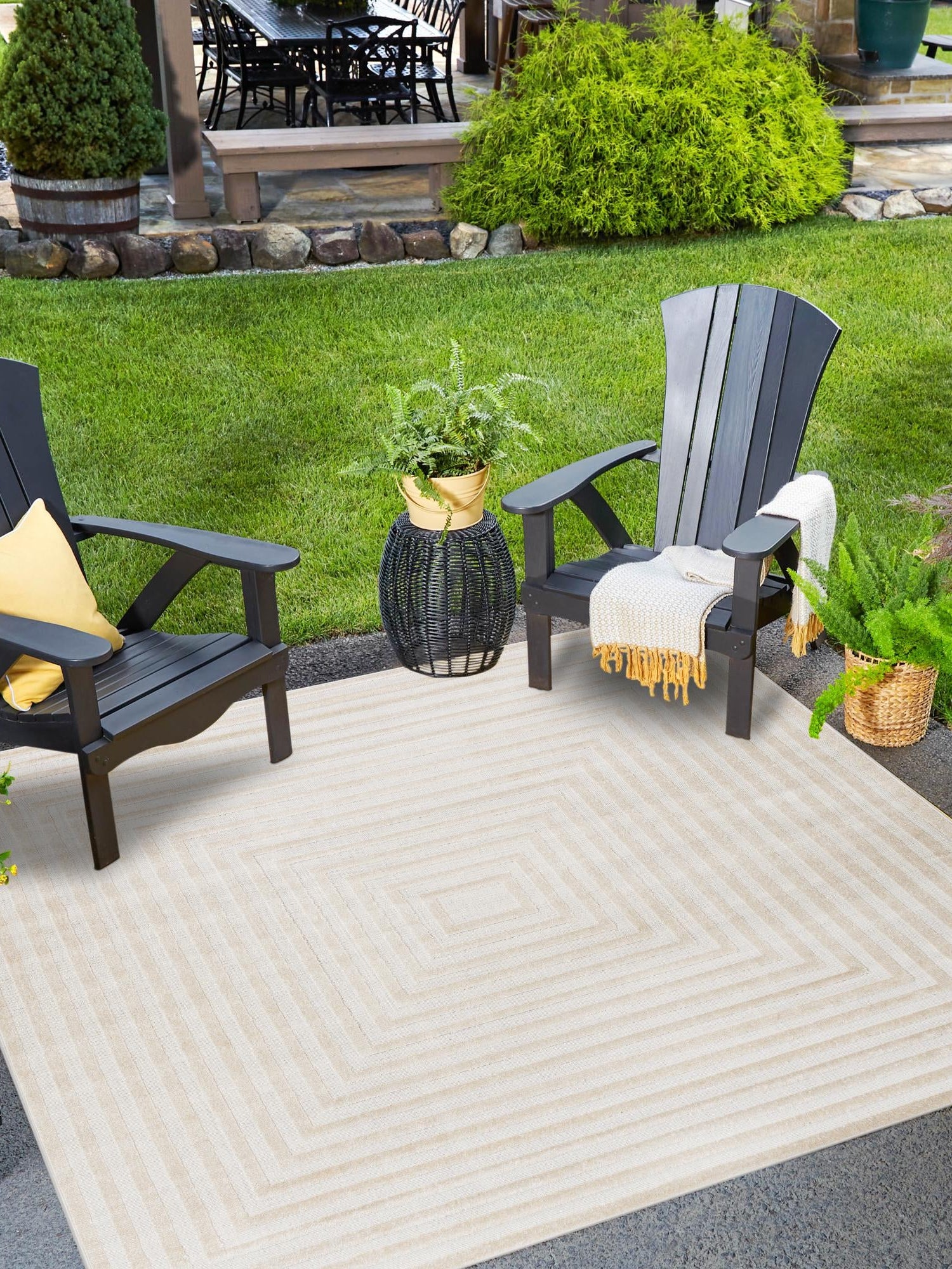 Beige 6' 1 x 6' 1 Sabrina Soto Outdoor Square Area Rug Weather Resistant for Patio, Deck, Terrace, Balcony, Porch Durable Carpet for Exterior Home Design for Sale at Rug Engine