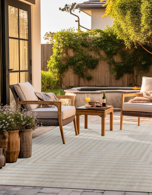 Beige 6' 1 x 6' 1 Sabrina Soto Outdoor Square Area Rug Weather Resistant for Patio, Deck, Terrace, Balcony, Porch Durable Carpet for Exterior Home Design for Sale at Rug Engine