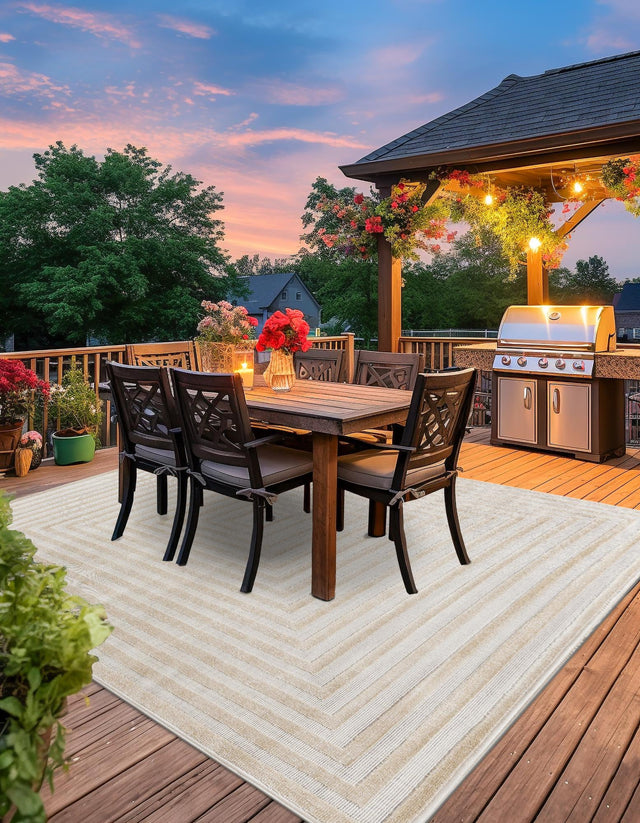 Beige 8' x 8' Sabrina Soto Outdoor Square Area Rug Weather Resistant for Patio, Deck, Terrace, Balcony, Porch Durable Carpet for Exterior Home Design for Sale at Rug Engine