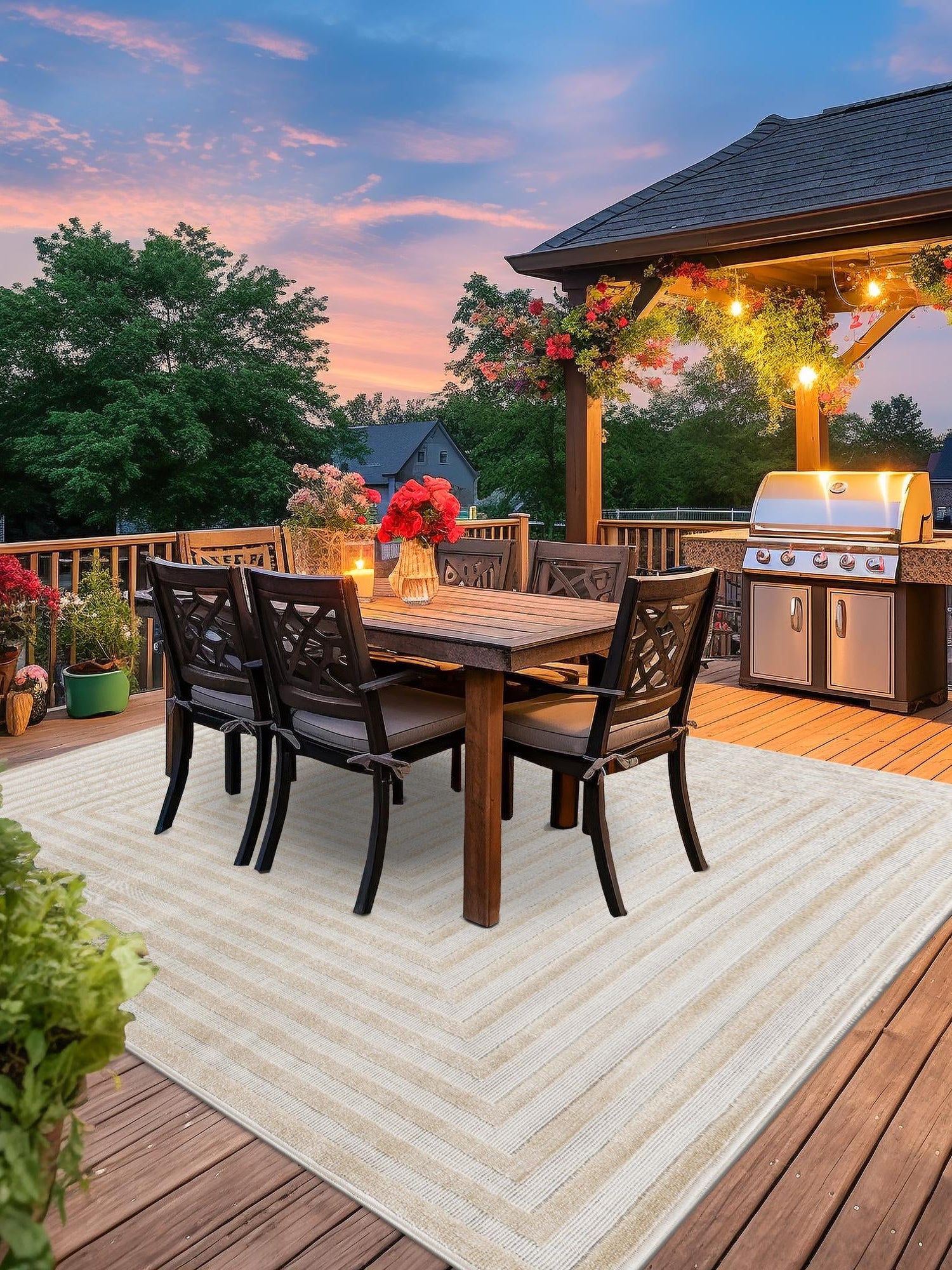 Beige 6' 1 x 6' 1 Sabrina Soto Outdoor Square Area Rug Weather Resistant for Patio, Deck, Terrace, Balcony, Porch Durable Carpet for Exterior Home Design for Sale at Rug Engine