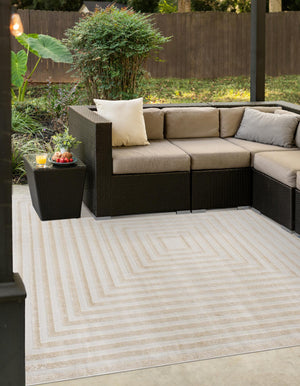 Beige 8' x 8' Sabrina Soto Outdoor Square Area Rug Weather Resistant for Patio, Deck, Terrace, Balcony, Porch Durable Carpet for Exterior Home Design for Sale at Rug Engine