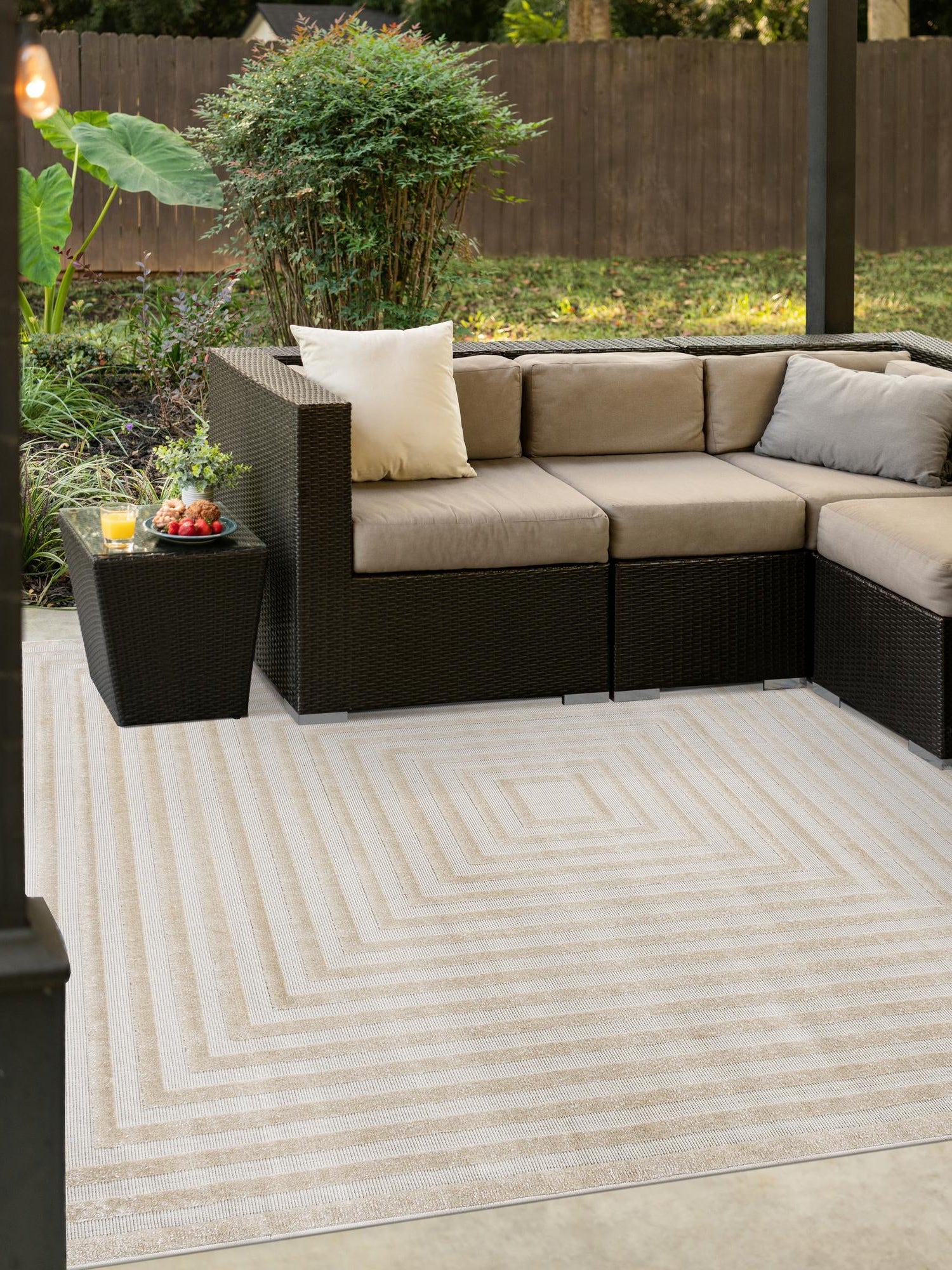 Beige 6' 1 x 6' 1 Sabrina Soto Outdoor Square Area Rug Weather Resistant for Patio, Deck, Terrace, Balcony, Porch Durable Carpet for Exterior Home Design for Sale at Rug Engine