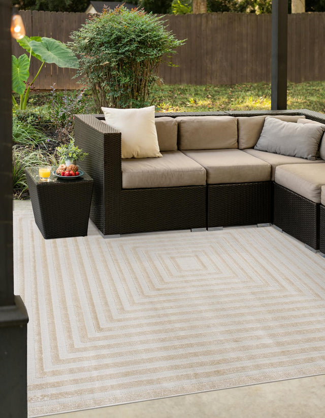 Beige 6' 1 x 6' 1 Sabrina Soto Outdoor Square Area Rug Weather Resistant for Patio, Deck, Terrace, Balcony, Porch Durable Carpet for Exterior Home Design for Sale at Rug Engine