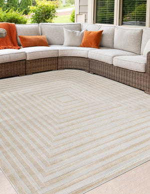 Beige 8' x 8' Sabrina Soto Outdoor Square Area Rug Weather Resistant for Patio, Deck, Terrace, Balcony, Porch Durable Carpet for Exterior Home Design for Sale at Rug Engine