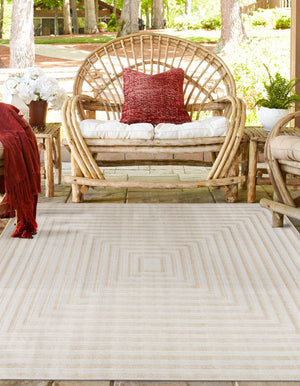 Beige 8' x 8' Sabrina Soto Outdoor Square Area Rug Weather Resistant for Patio, Deck, Terrace, Balcony, Porch Durable Carpet for Exterior Home Design for Sale at Rug Engine
